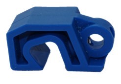 Blue plastic lockout clamp with side opening and circular screw mount