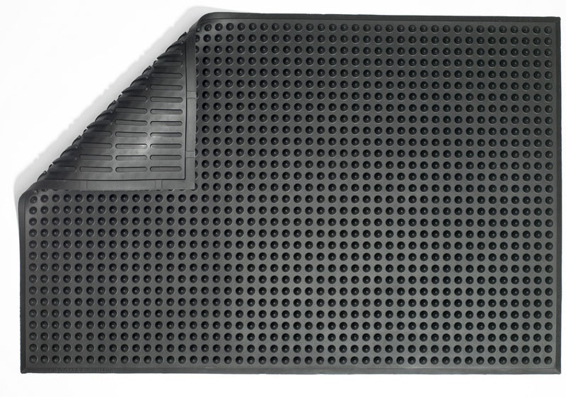Black nitrile floor mat with round grip dots and beveled edges