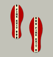 Red glow foot print tape foot shape with 'FIRE EXIT' arrows