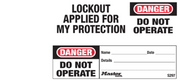 Disposable lockout tag with red Danger header and Do not operate message on white strip