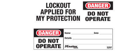 Disposable lockout tag with red Danger header and Do not operate message on white strip