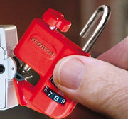 KEWLOK lock out device, red padlock with metal shackle and 3-number dial