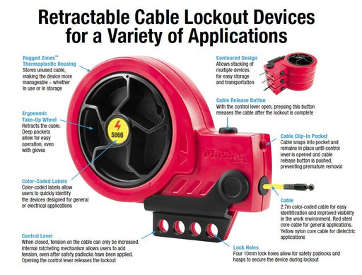 S856 Retractable Cable Lockout Device with Steel Core Cable