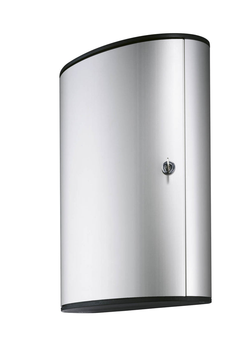 Metal key cabinet with cylinder lock, silver finish and black trim