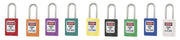 Assorted colored keyed alike padlocks with silver shackles, each marked "DANGER LOCKED OUT DO NOT REMOVE"