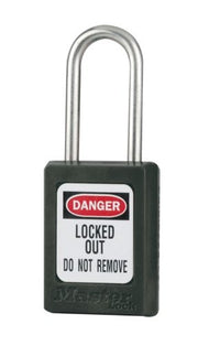 Black keyed alike padlock with silver shackle and "DANGER LOCKED OUT DO NOT REMOVE" label