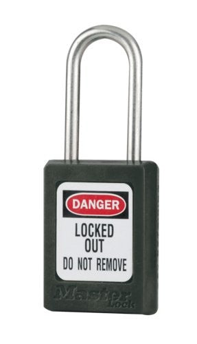 Black keyed alike padlock with silver shackle and "DANGER LOCKED OUT DO NOT REMOVE" label