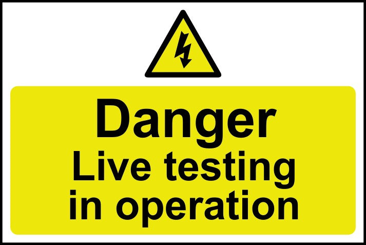 Danger warning label with yellow background, black text, and hazard triangle icon