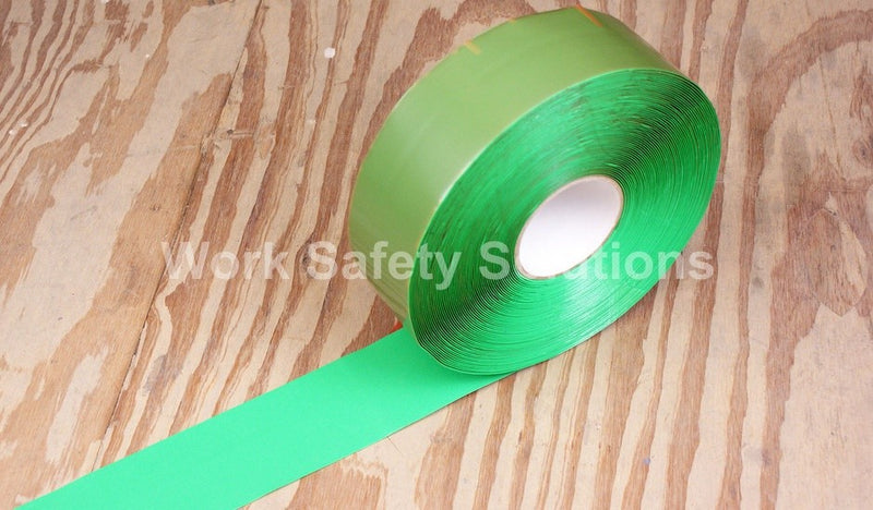 Green safety floor marking tape roll with a green strip, 75 mm wide
