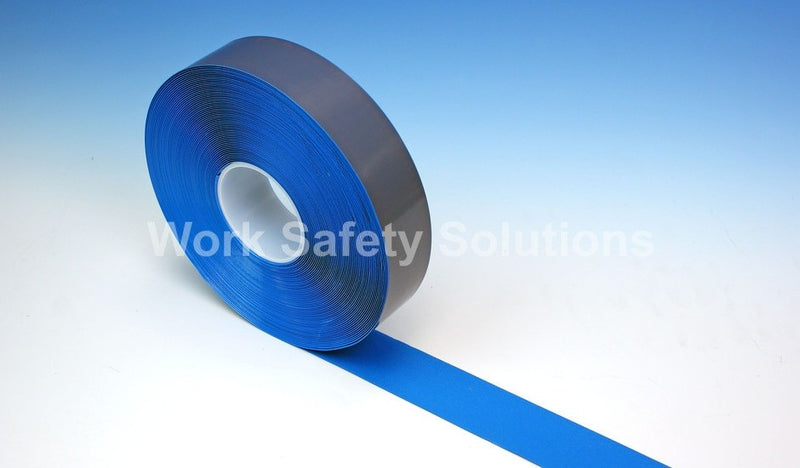 Blue safety floor marking tape roll with a blue strip, 75 mm wide