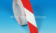Red and white diagonal hazard tape roll, safety grip, 50mm