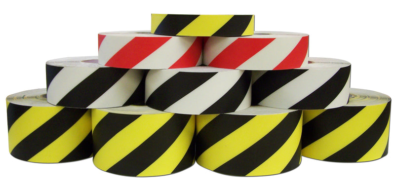 Hazard tape roll with black and yellow diagonal stripes, 15cm x 30m