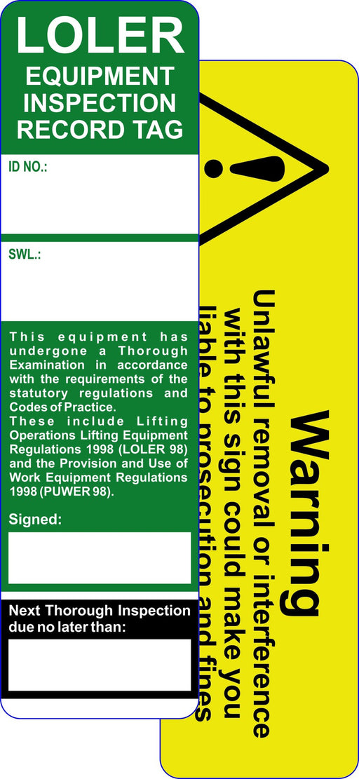 Loler Safety Inspection Tag