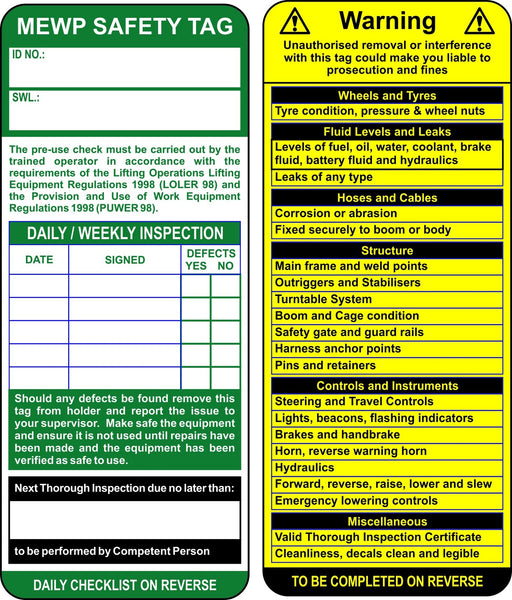 MEWP Safety Tag