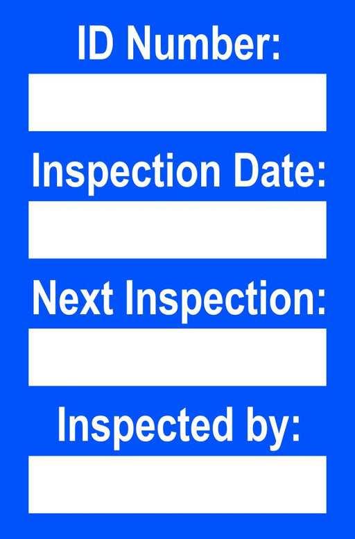 Vibration control mini tag insert, blue card with inspection fields